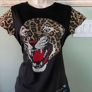 Vinizbena Tiger Animal Print Logo Women Shirt Small New